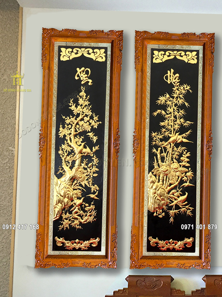 tranh đồng tứ qu&yacute; d&aacute;t v&agrave;ng